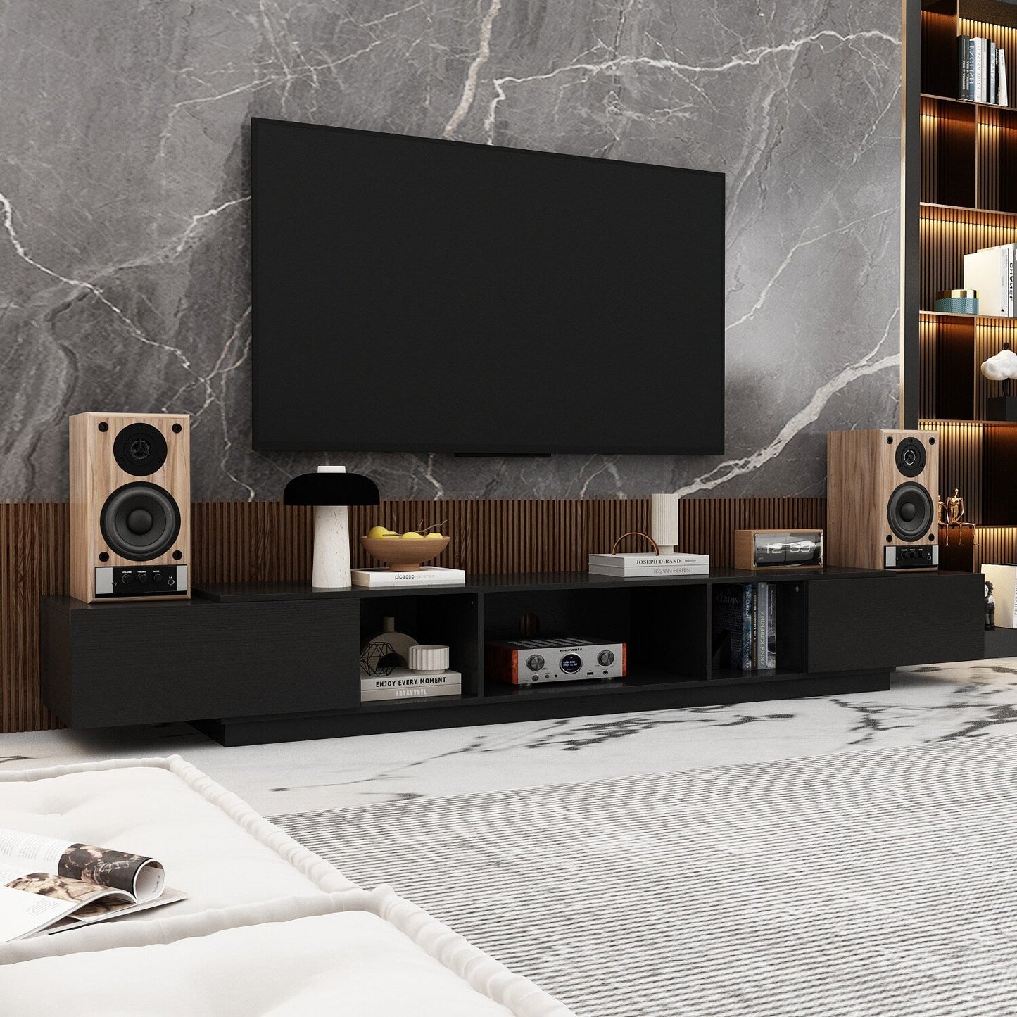 FUFU&GAGA Modern/Contemporary Black Tv Cabinet Integrated Tv Mount (Accommodates TVs up to 80-in)