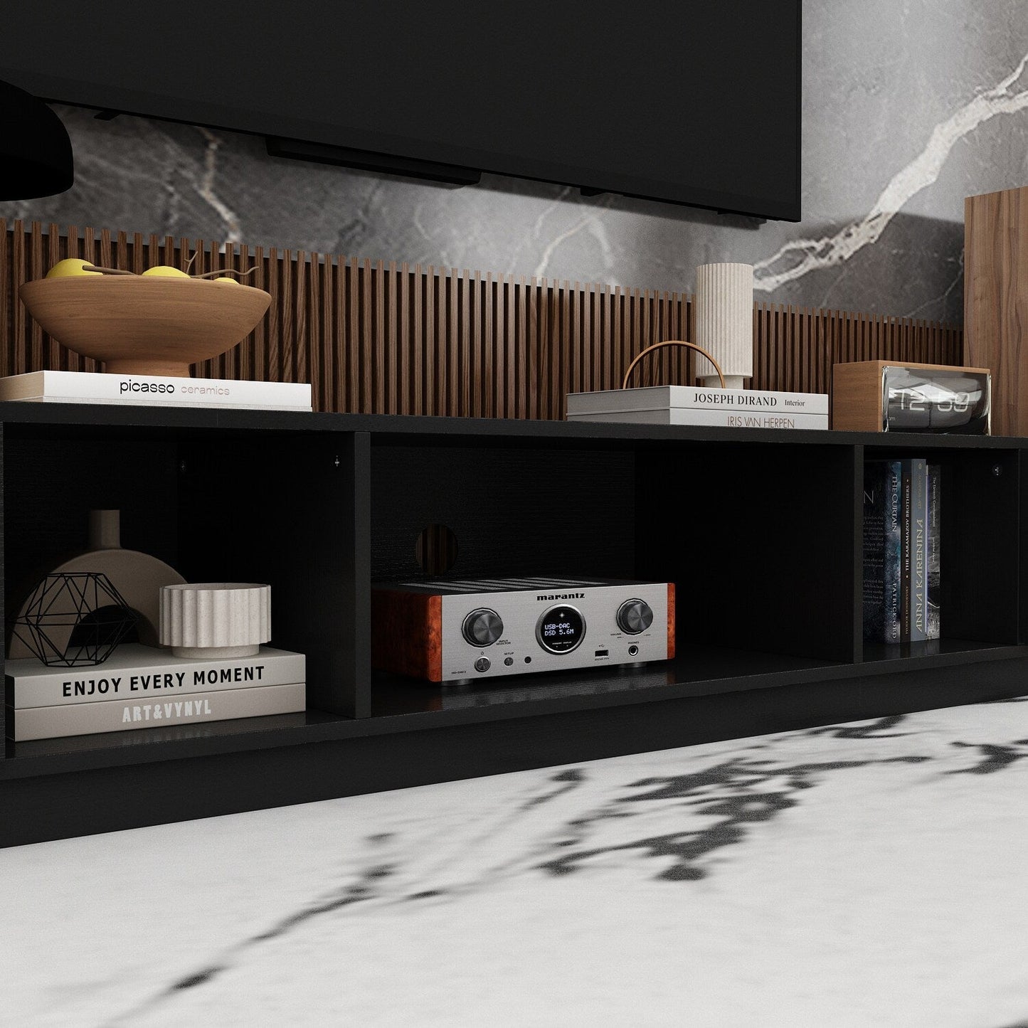 FUFU&GAGA Modern/Contemporary Black Tv Cabinet Integrated Tv Mount (Accommodates TVs up to 80-in)