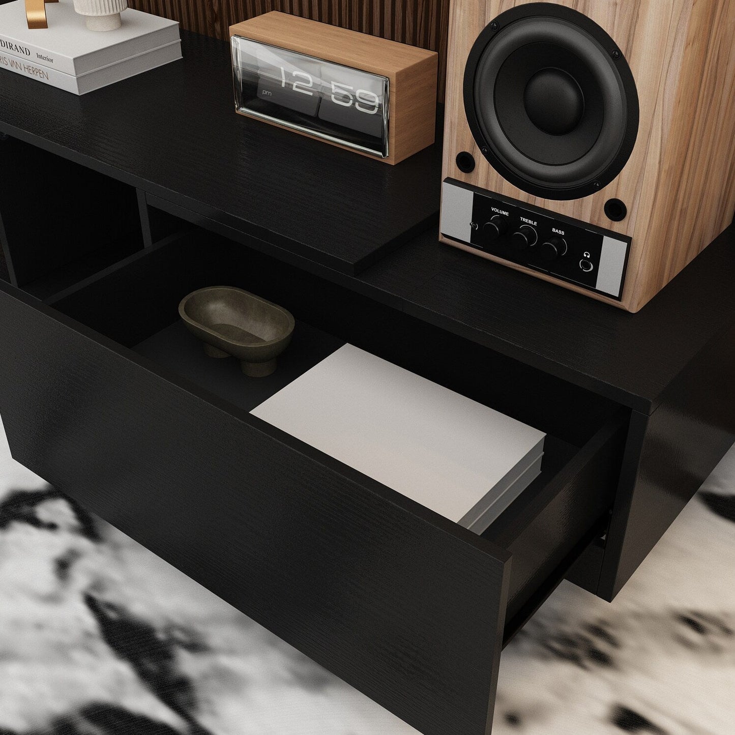 FUFU&GAGA Modern/Contemporary Black Tv Cabinet Integrated Tv Mount (Accommodates TVs up to 80-in)