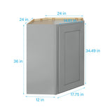 RELIABILT Overlake 24-in W x 36-in H x 24-in D Gray Diagonal Corner Wall Ready To Assemble Plywood Cabinet (Recessed Panel Shaker Style)