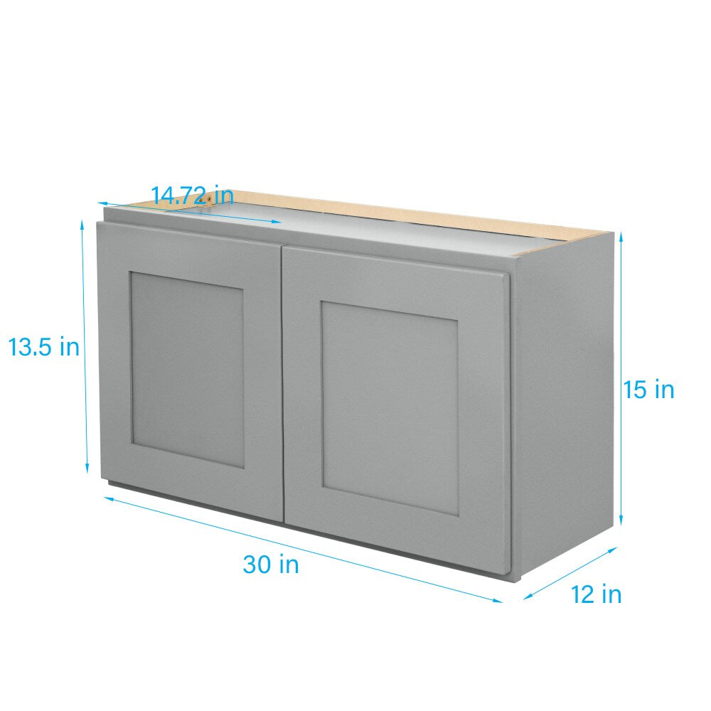 RELIABILT Overlake 30-in W x 15-in H x 12-in D Gray Wall Ready To Assemble Plywood Cabinet (Recessed Panel Shaker Door Style)