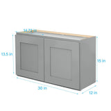 RELIABILT Overlake 30-in W x 15-in H x 12-in D Gray Wall Ready To Assemble Plywood Cabinet (Recessed Panel Shaker Door Style)