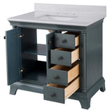 Strousse 37 in. W x 22 in. D Vanity in Distressed Blue Fog with Engineered Stone Top in Ice Diamond with White Sink - Super Arbor