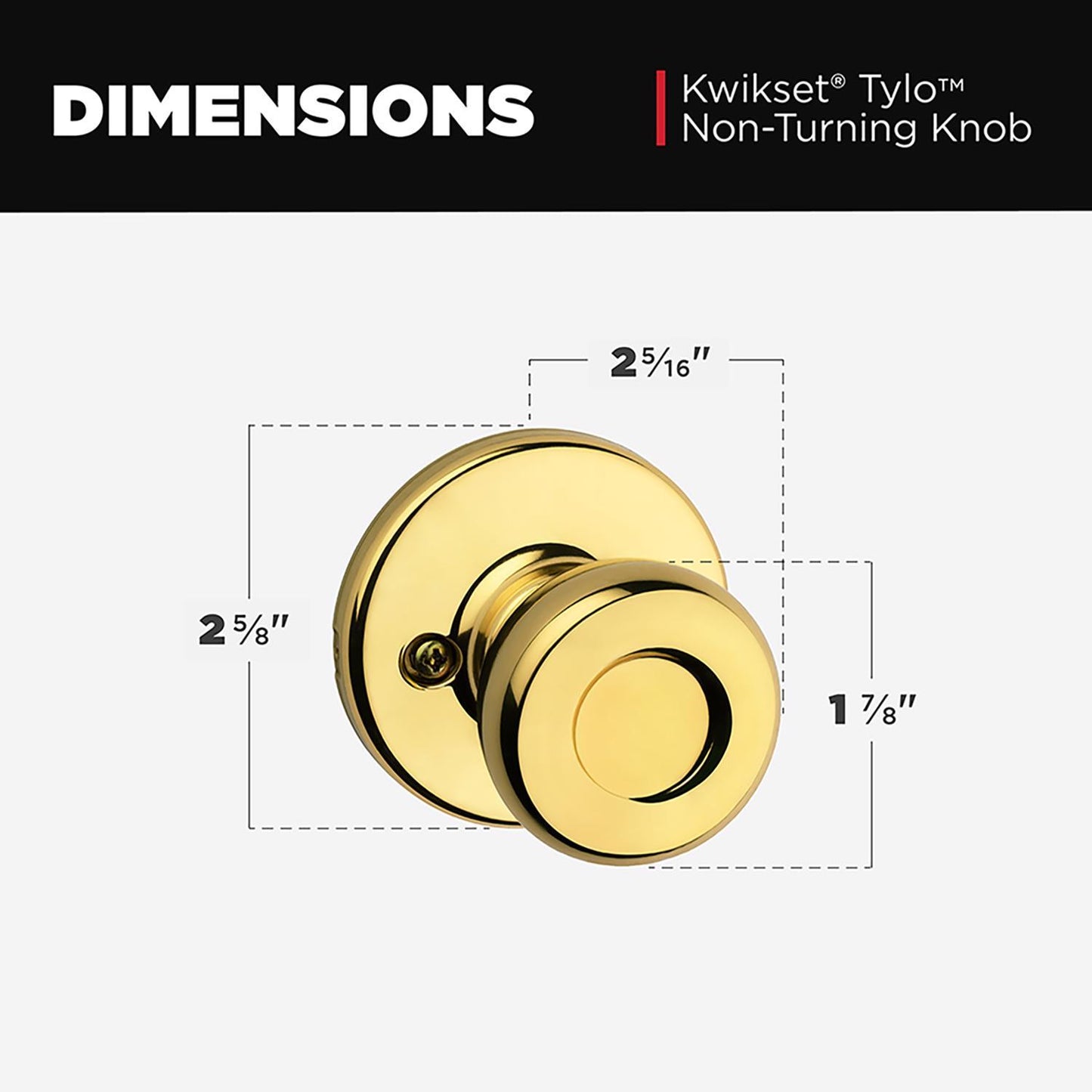 Kwikset Tylo Polished Brass Dummy Door Knob – Universal Handing (Non-Turning)