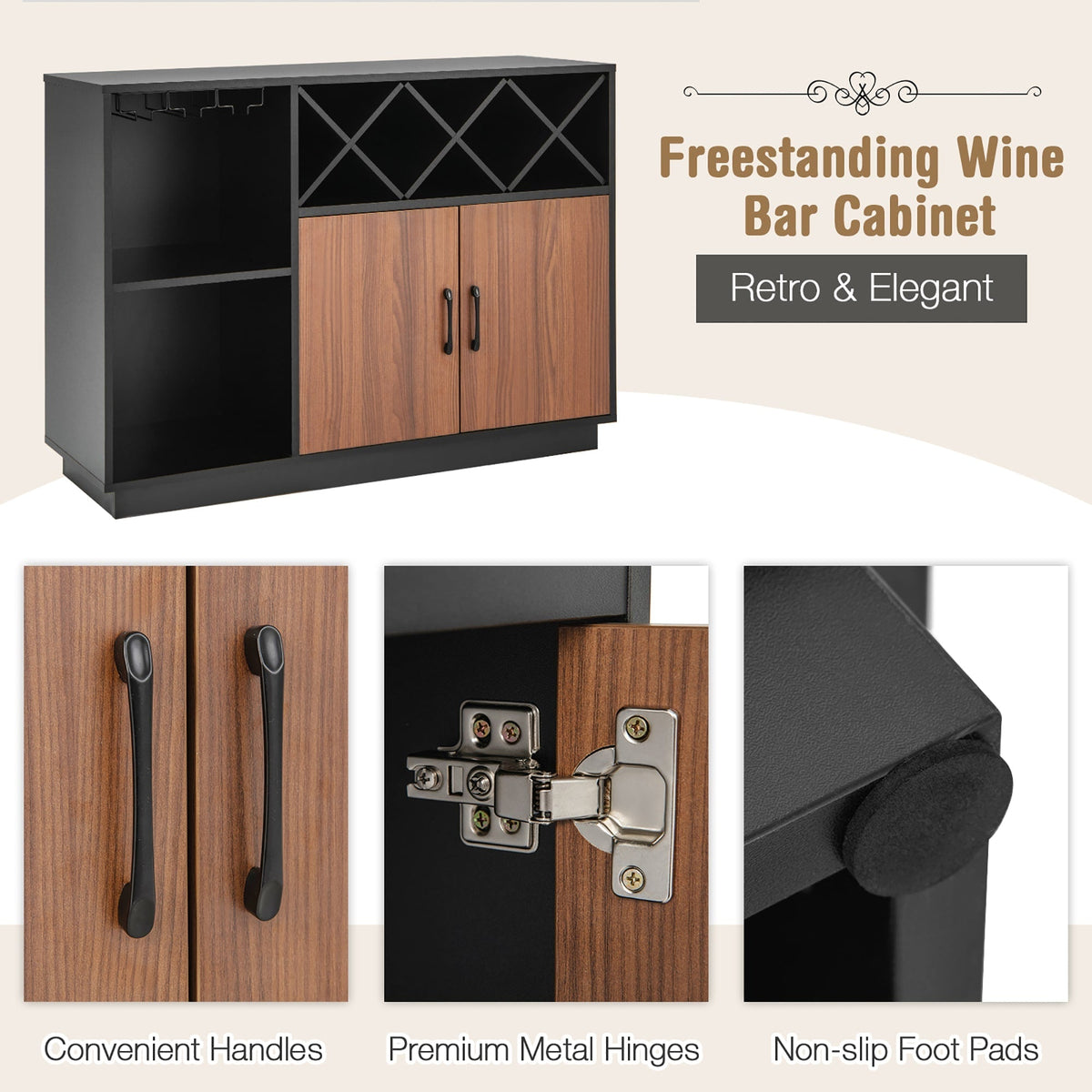 Goplus 235-Bottle Black Mdf Wine Cabinet