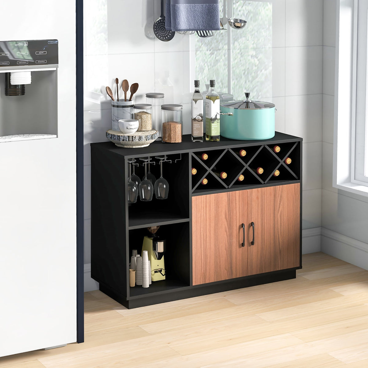 Goplus 235-Bottle Black Mdf Wine Cabinet