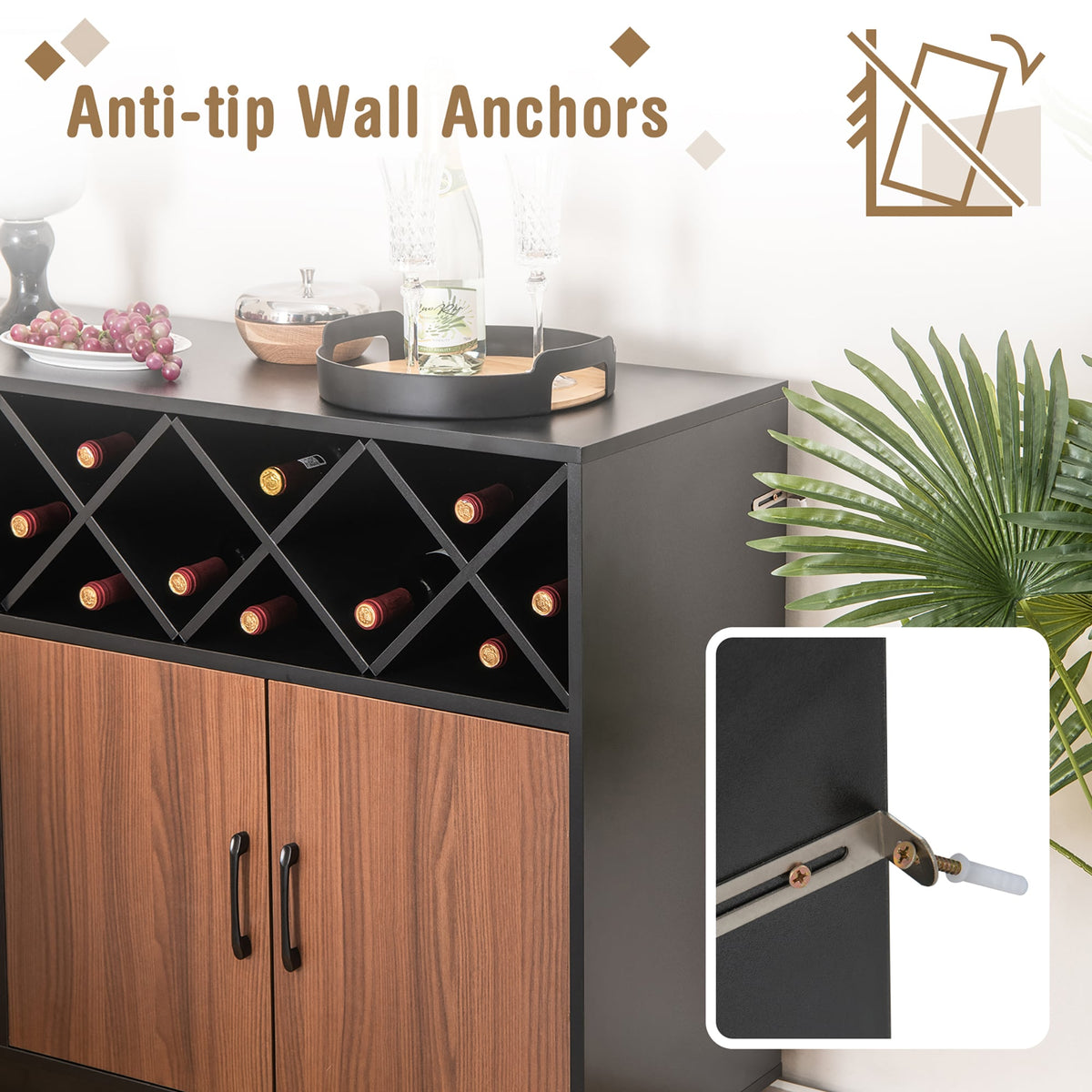 Goplus 235-Bottle Black Mdf Wine Cabinet
