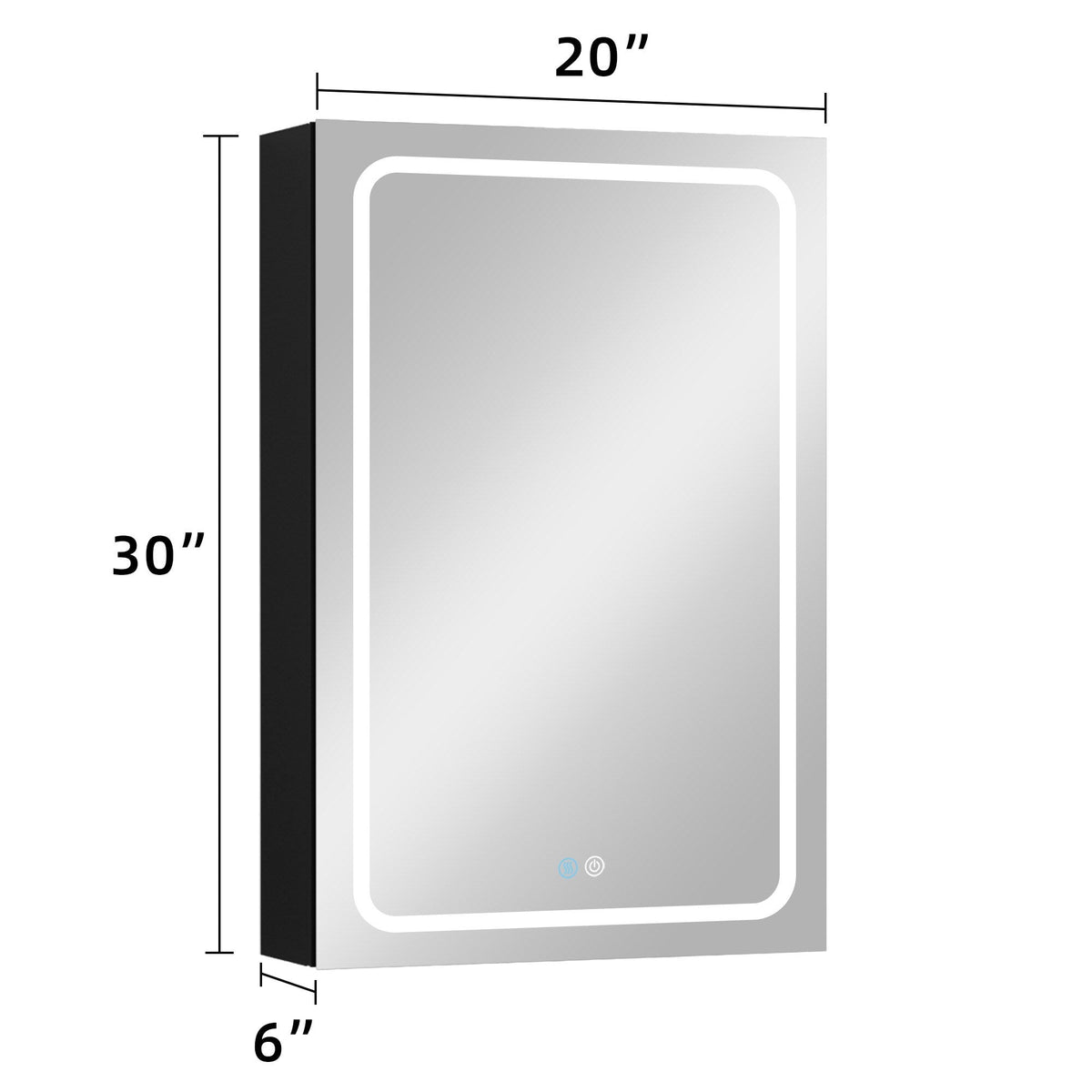 Forclover 20-in x 30-in Lighted LED Fog Free Surface Mount Black Mirrored Soft Close Medicine Cabinet