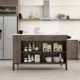 FUFU&GAGA Brown Composite Base with Mdf Top Kitchen Cart (30-in x 55.1-in x 36-in)