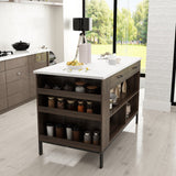 FUFU&GAGA Brown Composite Base with Mdf Top Kitchen Cart (30-in x 55.1-in x 36-in)