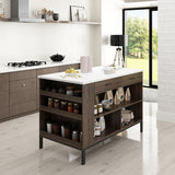 FUFU&GAGA Brown Composite Base with Mdf Top Kitchen Cart (30-in x 55.1-in x 36-in)