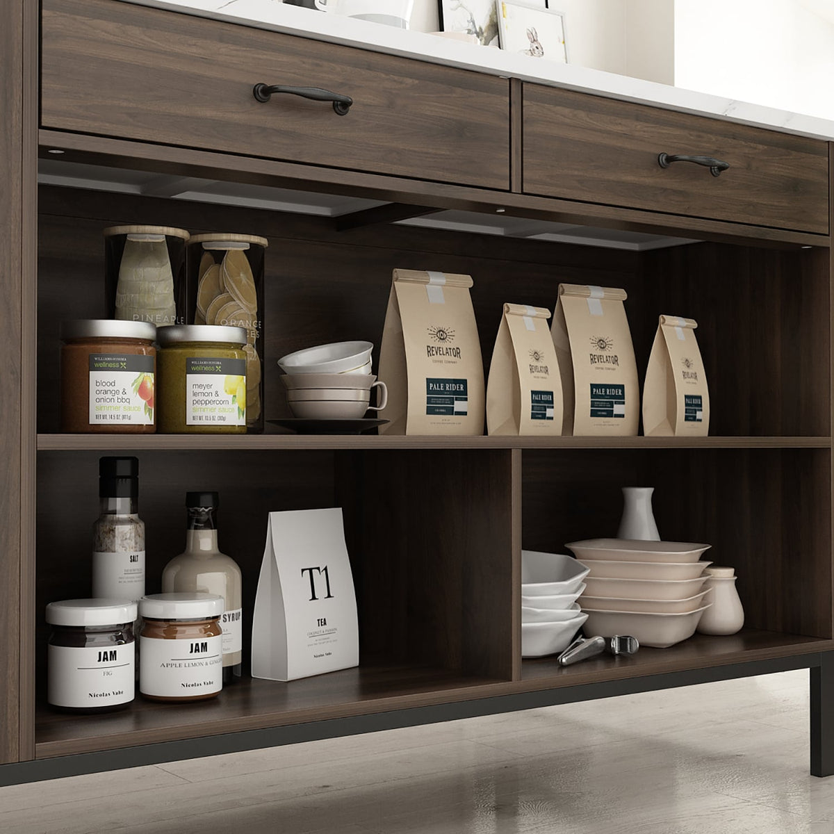 FUFU&GAGA Brown Composite Base with Mdf Top Kitchen Cart (30-in x 55.1-in x 36-in)