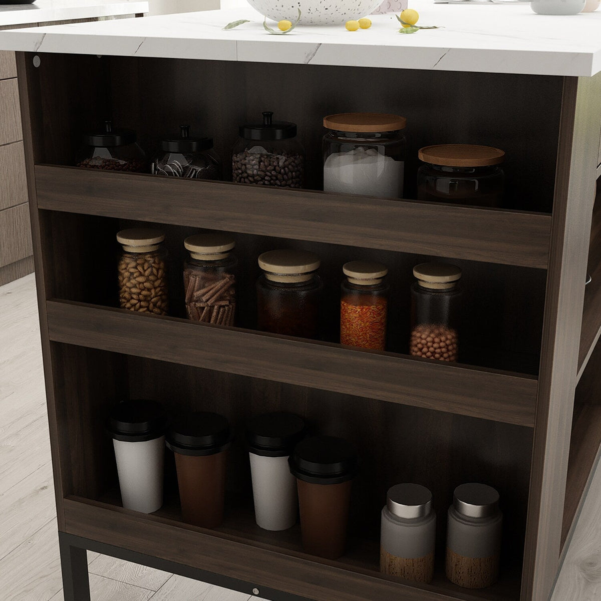 FUFU&GAGA Brown Composite Base with Mdf Top Kitchen Cart (30-in x 55.1-in x 36-in)