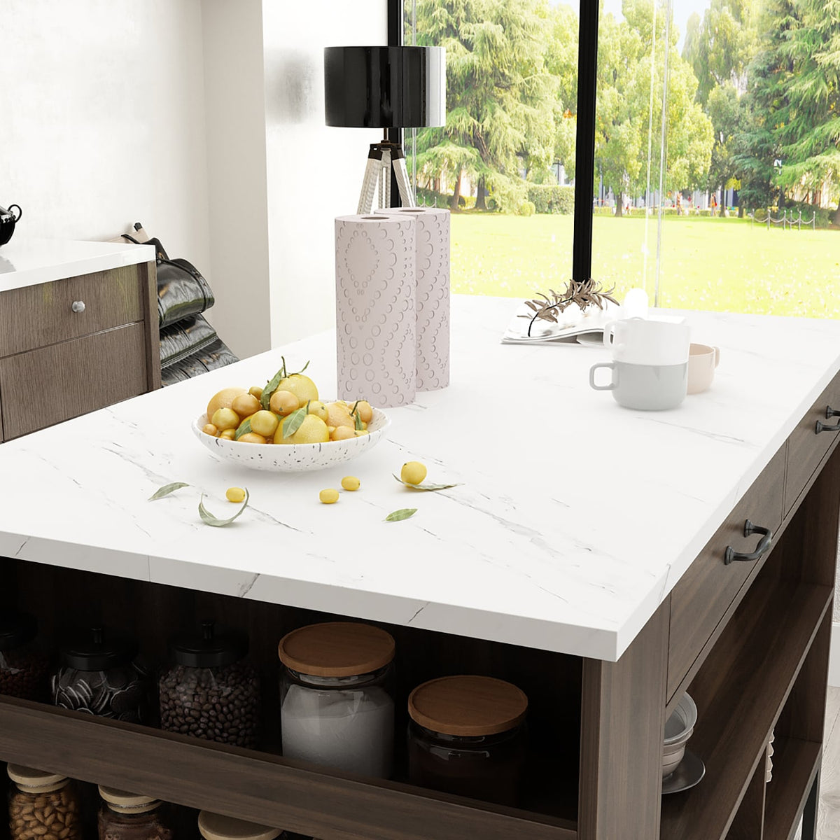FUFU&GAGA Brown Composite Base with Mdf Top Kitchen Cart (30-in x 55.1-in x 36-in)
