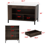 FUFU&GAGA Brown Composite Base with Mdf Top Kitchen Cart (30-in x 55.1-in x 36-in)