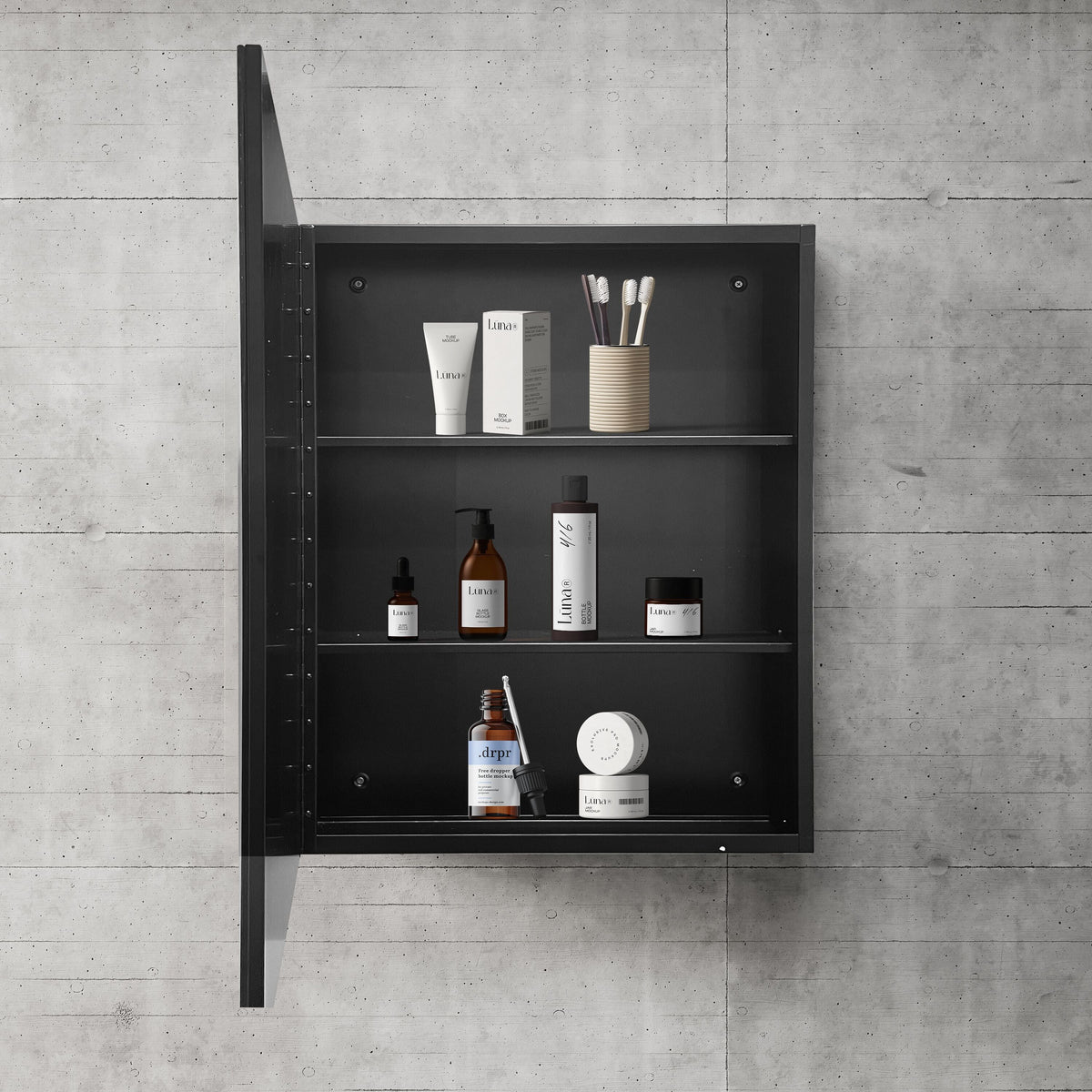 AAZJ AS 20-in x 26-in Surface/Recessed Mount Black Mirrored Medicine Cabinet