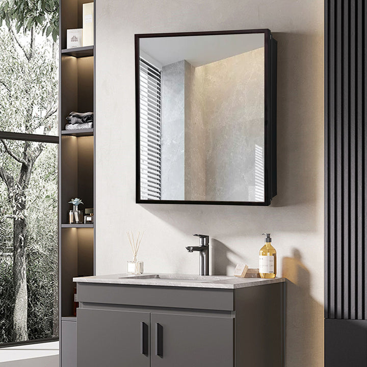 AAZJ AS 20-in x 26-in Surface/Recessed Mount Black Mirrored Medicine Cabinet