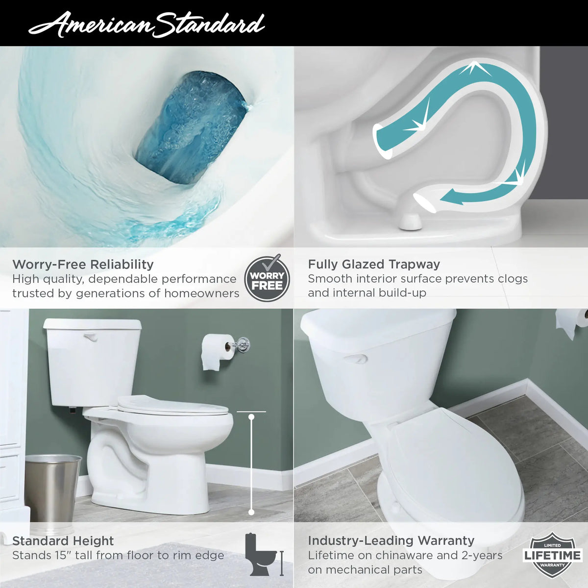 American Standard Colony White Elongated Standard Height 2-Piece Toilet, 10-in Rough-In