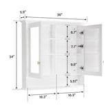 WELLFOR GRACE Solid Wood 36-in x 34-in Surface Mount White Mirrored Soft Close Medicine Cabinet