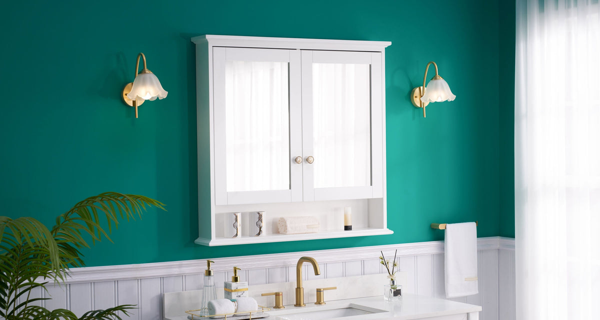 WELLFOR GRACE Solid Wood 36-in x 34-in Surface Mount White Mirrored Soft Close Medicine Cabinet