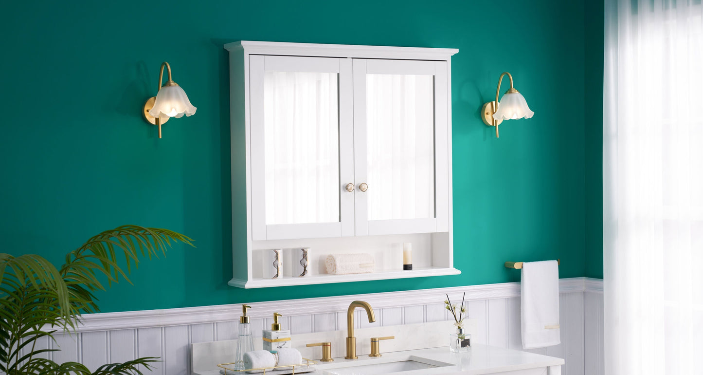 WELLFOR GRACE Solid Wood 36-in x 34-in Surface Mount White Mirrored Soft Close Medicine Cabinet