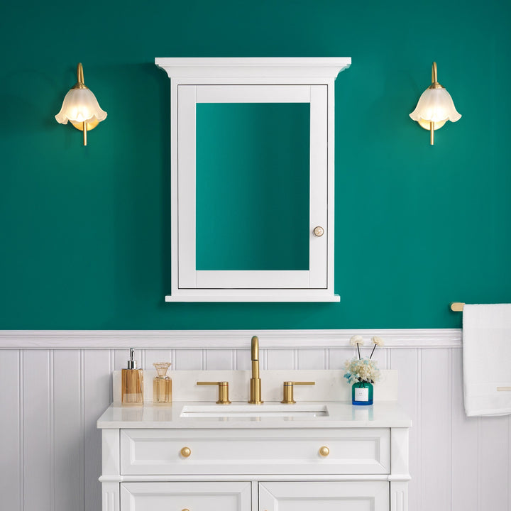WELLFOR GRACE Solid Wood 24-in x 30-in Surface Mount White Mirrored Soft Close Medicine Cabinet