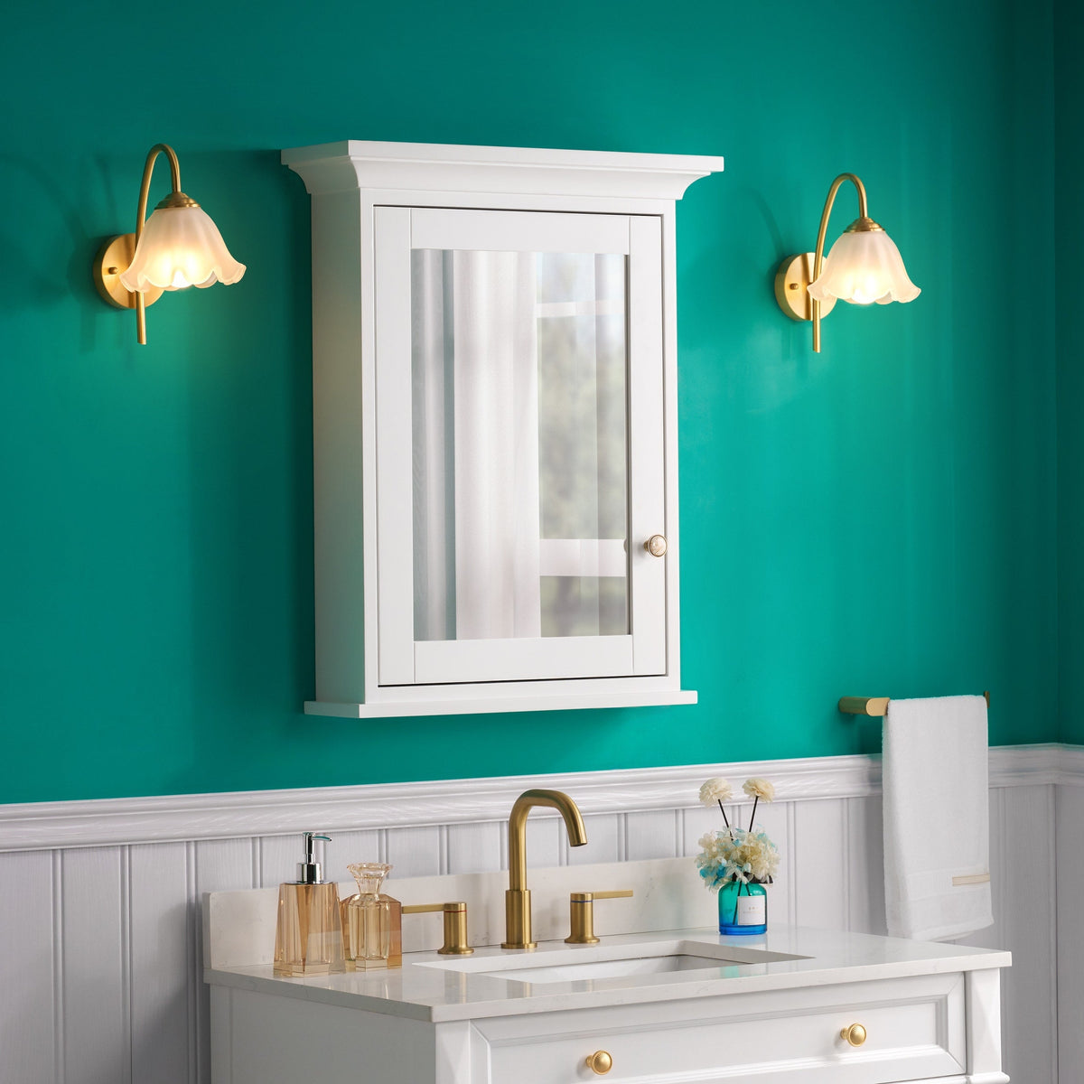 WELLFOR GRACE Solid Wood 24-in x 30-in Surface Mount White Mirrored Soft Close Medicine Cabinet