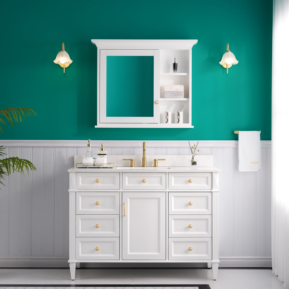WELLFOR GRACE Solid Wood 36-in x 30-in Surface Mount White Mirrored Soft Close Medicine Cabinet