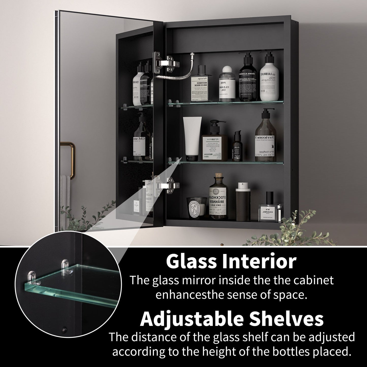 ExBrite Savio 16-in x 24-in Lighted LED Fog Free Surface/Recessed Mount Matte Black Mirrored Soft Close Medicine Cabinet with Outlet