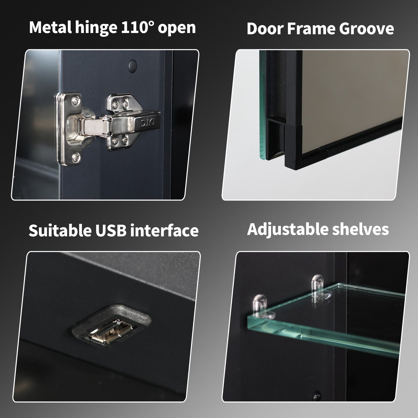 ExBrite Savio 16-in x 24-in Lighted LED Fog Free Surface/Recessed Mount Matte Black Mirrored Soft Close Medicine Cabinet with Outlet