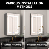 ExBrite Savio 20-in x 26-in Lighted LED Fog Free Surface/Recessed Mount Matte Black Mirrored Soft Close Medicine Cabinet with Outlet