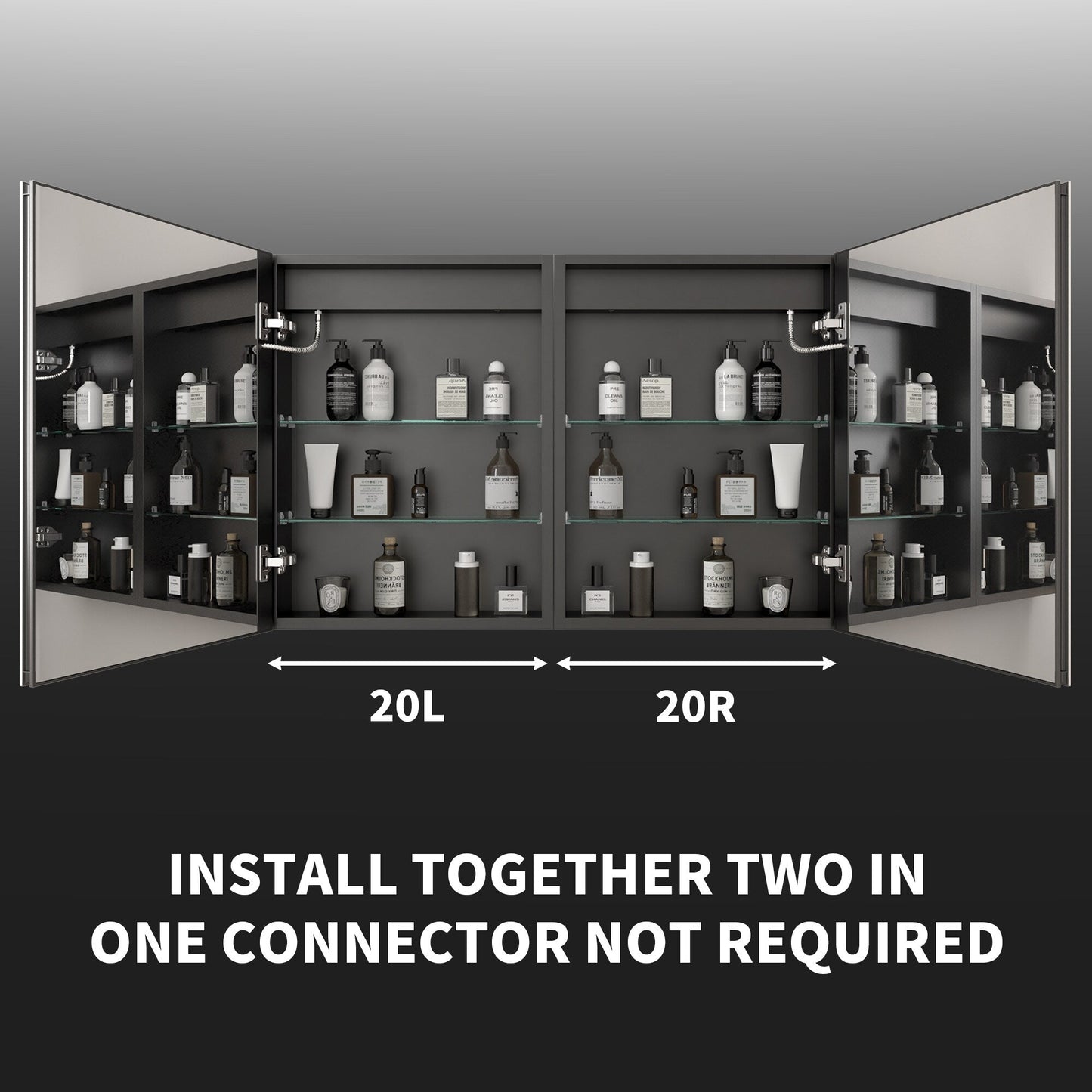 ExBrite Savio 20-in x 26-in Lighted LED Fog Free Surface/Recessed Mount Matte Black Mirrored Soft Close Medicine Cabinet with Outlet