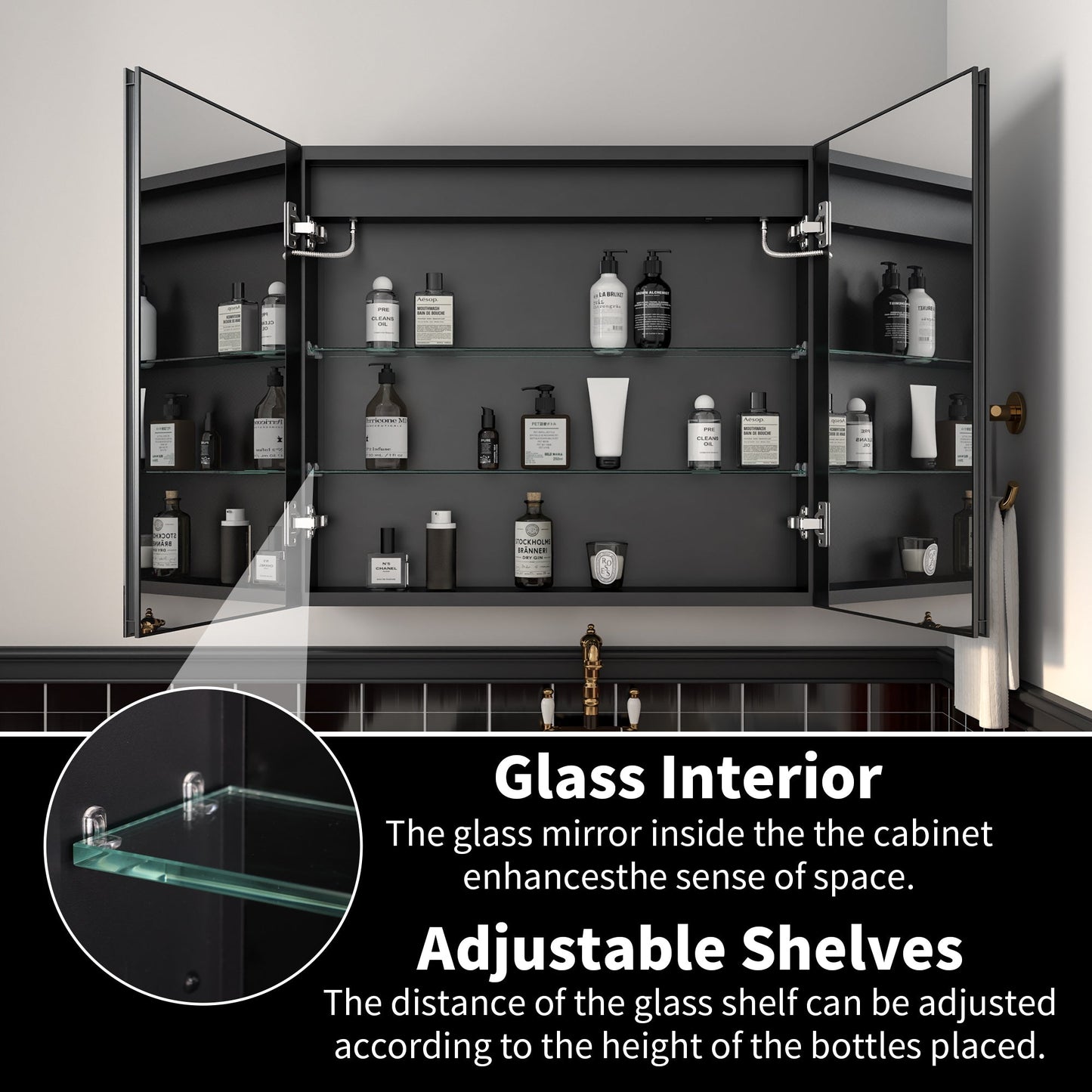 ExBrite Savio 30-in x 26-in Lighted LED Fog Free Surface/Recessed Mount Matte Black Mirrored Soft Close Medicine Cabinet with Outlet