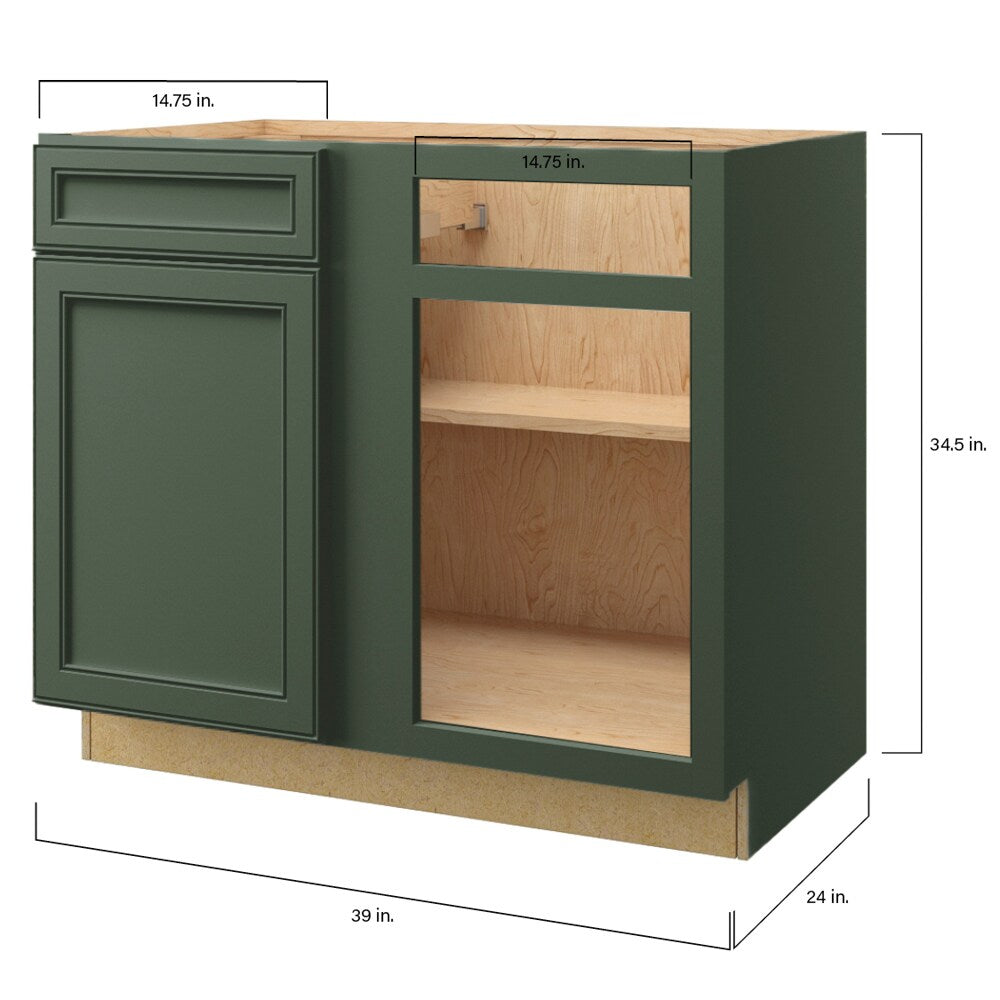 allen + roth Heathrow 39-in W x 34.5-in H x 24-in D Sage Blind 1-Drawer Corner Base Fully Assembled Cabinet (Recessed Panel Square Style)