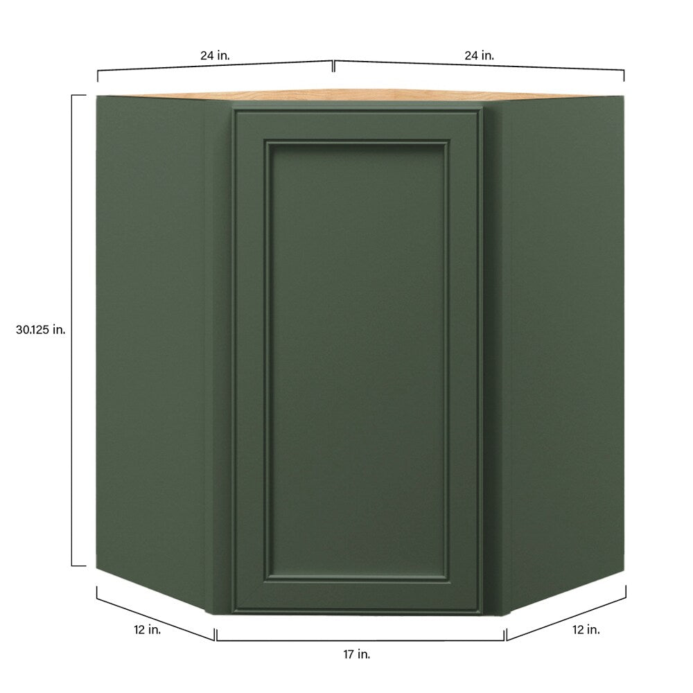 allen + roth Heathrow 24-in W x 30.125-in H x 12-in D Sage Diagonal Corner Wall Fully Assembled Cabinet (Recessed Panel Square Style)