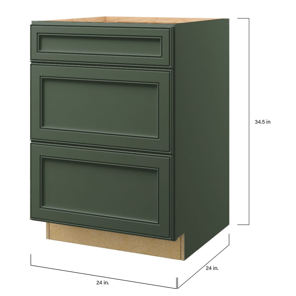 allen + roth Heathrow 24-in W x 34.5-in H x 24-in D Sage 3-Drawer Base Fully Assembled Cabinet (Recessed Panel Style)
