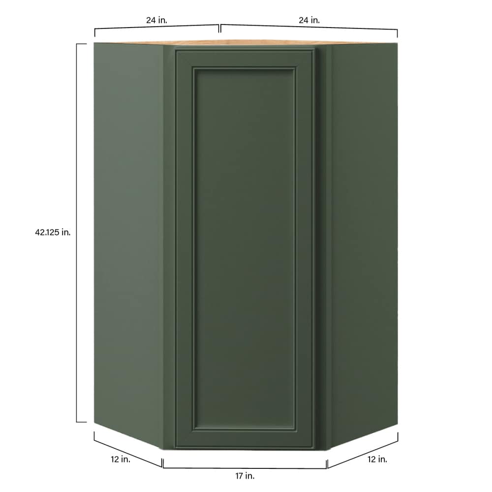 allen + roth Heathrow 24-in W x 42.125-in H x 12-in D Sage Diagonal Corner Wall Fully Assembled Cabinet (Recessed Panel Square Style)