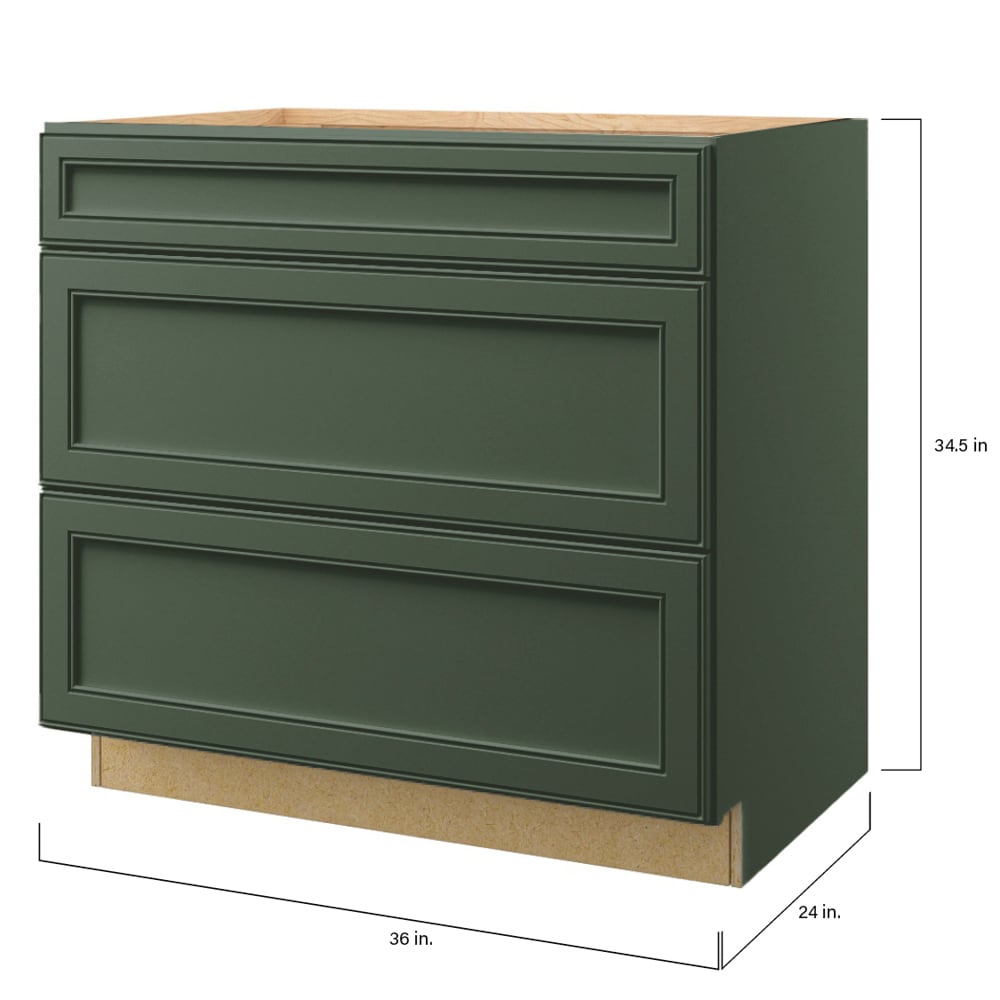 allen + roth Heathrow 36-in W x 34.5-in H x 24-in D Sage 3-Drawer Base Fully Assembled Cabinet (Recessed Panel Style)