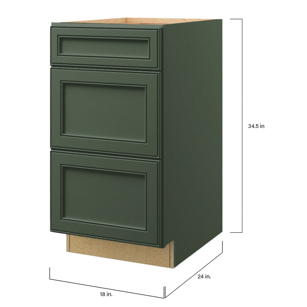 allen + roth Heathrow 18-in W x 34.5-in H x 24-in D Sage 3-Drawer Base Fully Assembled Cabinet (Recessed Panel Style)