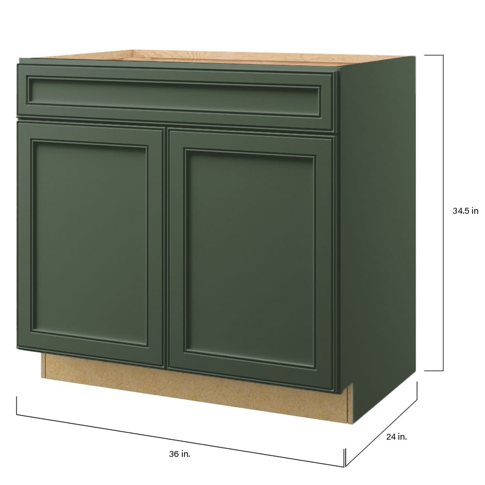 allen + roth Heathrow 36-in W x 34.5-in H x 24-in D Sage Sink Base Fully Assembled Cabinet (Recessed Panel Square Style)