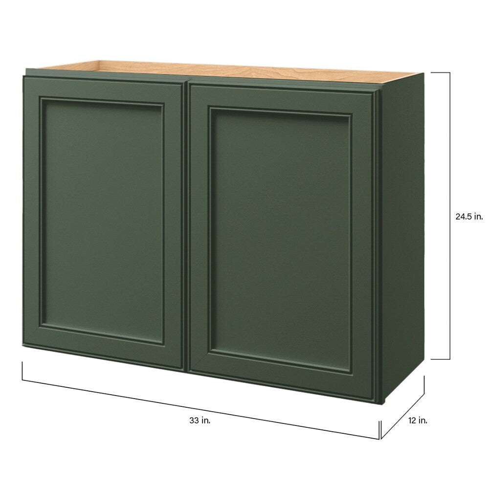 allen + roth Heathrow 33-in W x 24.5-in H x 12-in D Sage Wall Fully Assembled Cabinet (Recessed Panel Square Door Style)