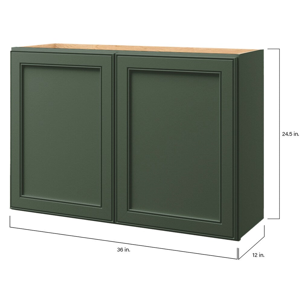 allen + roth Heathrow 36-in W x 24.5-in H x 12-in D Sage Wall Fully Assembled Cabinet (Recessed Panel Square Door Style)