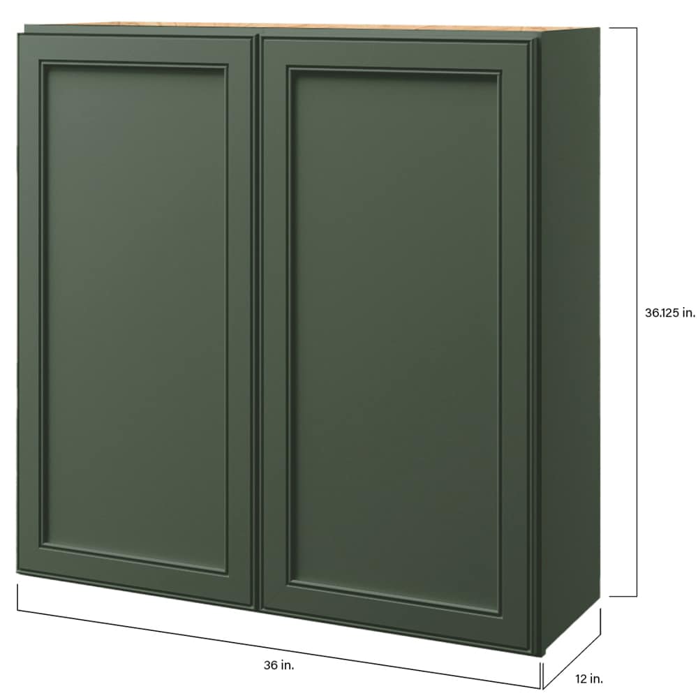 allen + roth Heathrow 36-in W x 39.125-in H x 12-in D Sage Wall Fully Assembled Cabinet (Recessed Panel Square Door Style)