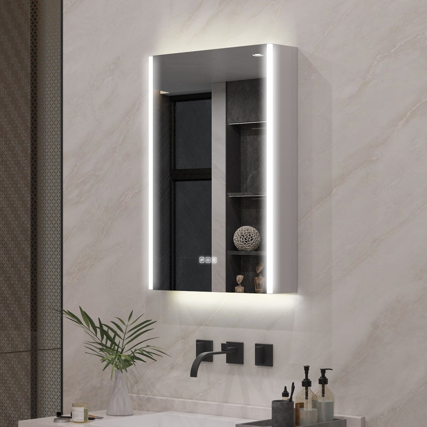 Forclover 20-in x 30-in Lighted LED Fog Free Surface Mount Aluminum Mirrored Soft Close Medicine Cabinet with Outlet