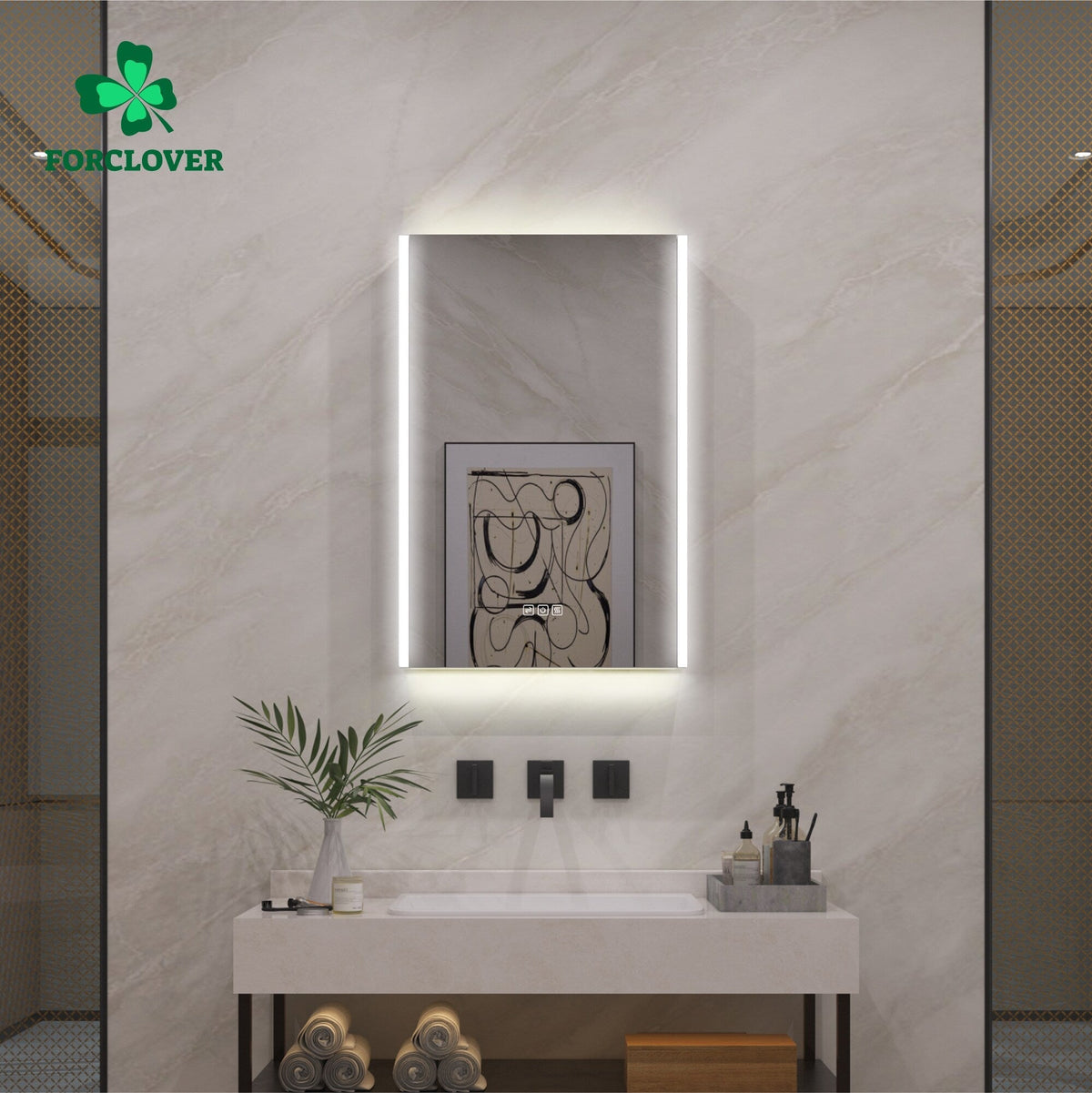 Forclover 20-in x 30-in Lighted LED Fog Free Surface Mount Aluminum Mirrored Soft Close Medicine Cabinet with Outlet