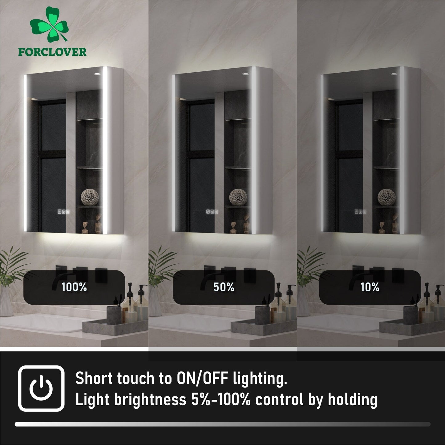 Forclover 20-in x 30-in Lighted LED Fog Free Surface Mount Aluminum Mirrored Soft Close Medicine Cabinet with Outlet