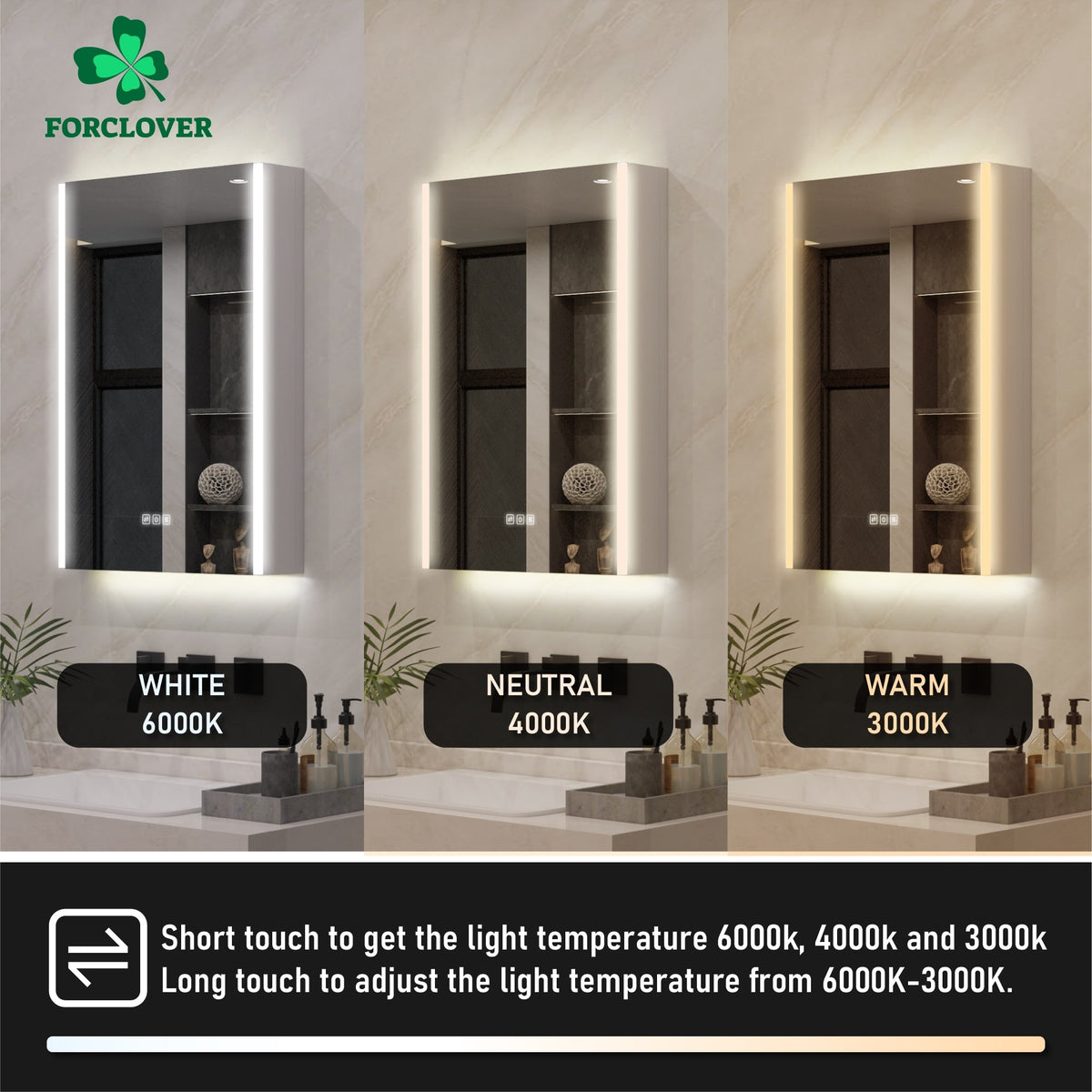 Forclover 20-in x 30-in Lighted LED Fog Free Surface Mount Aluminum Mirrored Soft Close Medicine Cabinet with Outlet