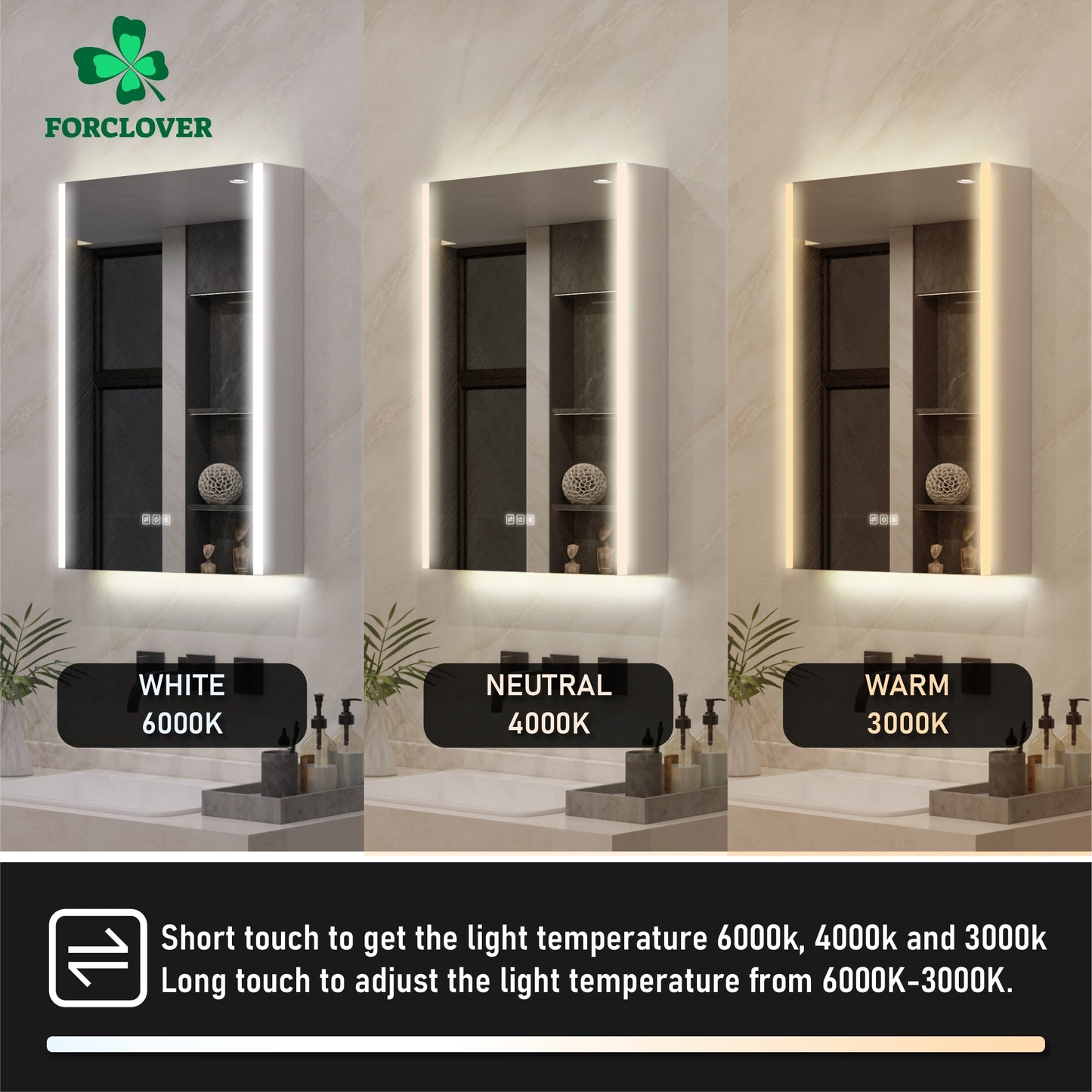 Forclover 20-in x 30-in Lighted LED Fog Free Surface Mount Aluminum Mirrored Soft Close Medicine Cabinet with Outlet