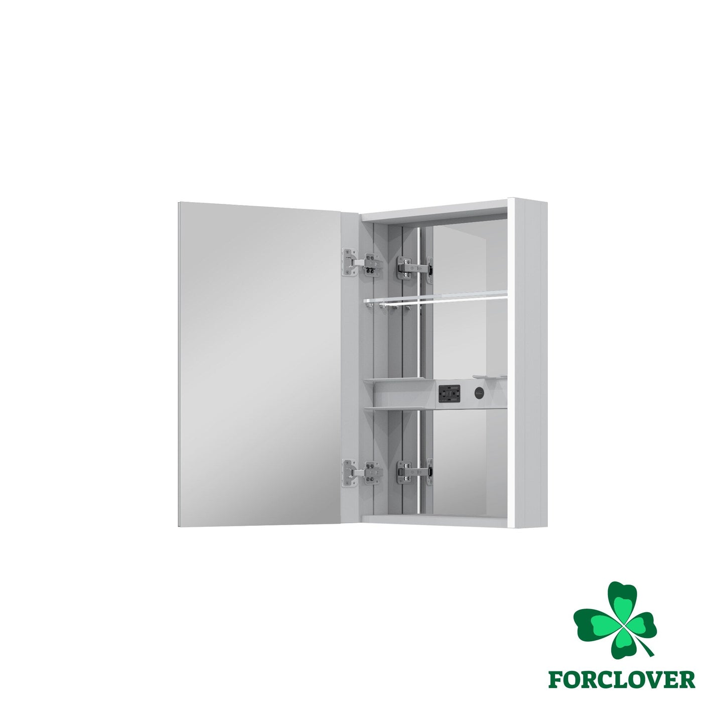Forclover 20-in x 30-in Lighted LED Fog Free Surface Mount Aluminum Mirrored Soft Close Medicine Cabinet with Outlet