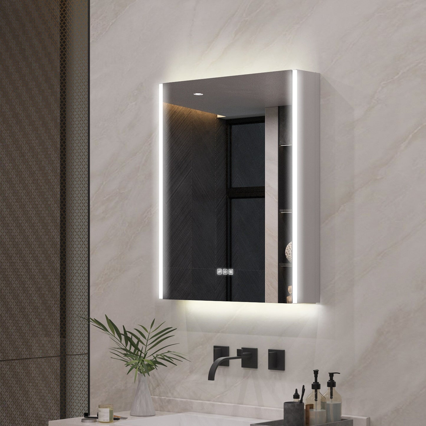 Forclover 24-in x 30-in Lighted LED Fog Free Surface Mount Aluminum Mirrored Soft Close Medicine Cabinet with Outlet